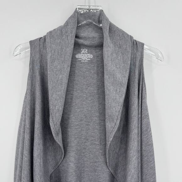 Cut The Frills vest cardigan women's OS open front waterfall wool blend gray - Picture 2 of 5